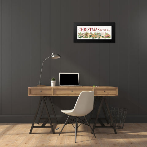Christmas By the Sea Panel sign Black Modern Wood Framed Art Print by Reed, Tara
