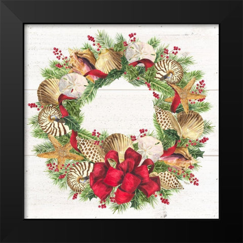 Christmas by the Sea Wreath square Black Modern Wood Framed Art Print by Reed, Tara
