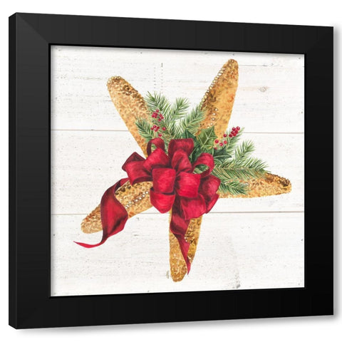 Christmas by the Sea Starfish square Black Modern Wood Framed Art Print by Reed, Tara