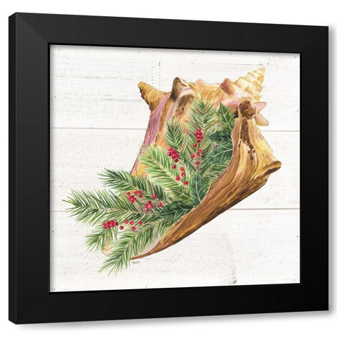 Christmas by the Sea Conch square Black Modern Wood Framed Art Print with Double Matting by Reed, Tara