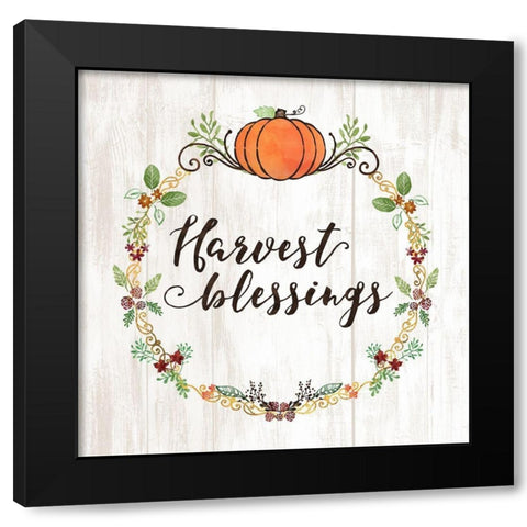 Pumpkin Spice Harvest Blessings Black Modern Wood Framed Art Print with Double Matting by Noonday Designs