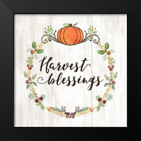 Pumpkin Spice Harvest Blessings Black Modern Wood Framed Art Print by Noonday Designs
