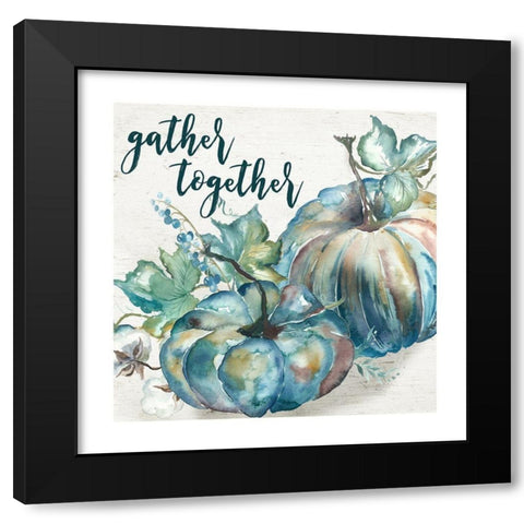 Blue Watercolor Harvest  Square Gather Together Black Modern Wood Framed Art Print with Double Matting by Tre Sorelle Studios