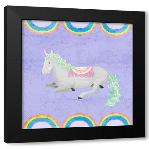 Rainbow Unicorn IV Black Modern Wood Framed Art Print by Noonday Design