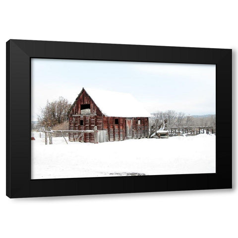 Winter Barn Landscape Black Modern Wood Framed Art Print with Double Matting by Tyrrell, Lu Anne