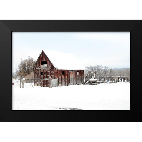 Winter Barn Landscape Black Modern Wood Framed Art Print by Tyrrell, Lu Anne