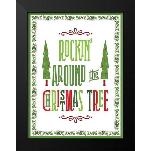Colorful Christmas with border II Black Modern Wood Framed Art Print by Noonday Designs