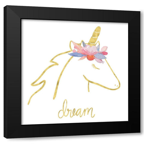 Golden Unicorn I Dream Black Modern Wood Framed Art Print by Noonday Design
