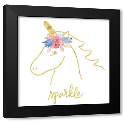 Golden Unicorn III Sparkle Black Modern Wood Framed Art Print with Double Matting by Noonday Design