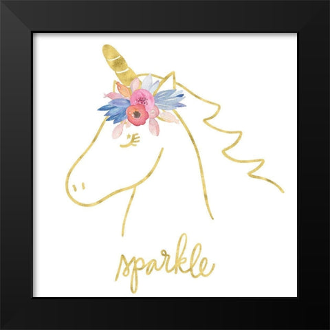 Golden Unicorn III Sparkle Black Modern Wood Framed Art Print by Noonday Design