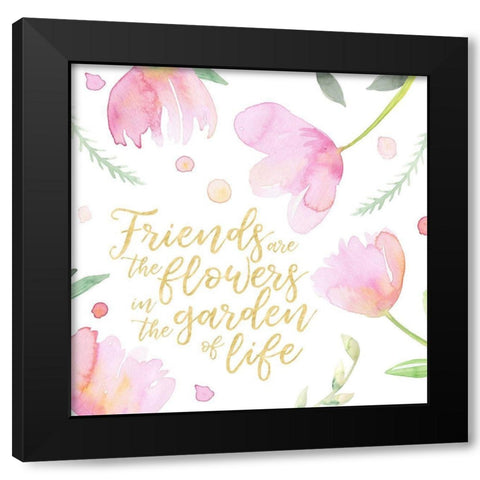 Soft Pink Flowers Friends II Black Modern Wood Framed Art Print with Double Matting by Noonday Design