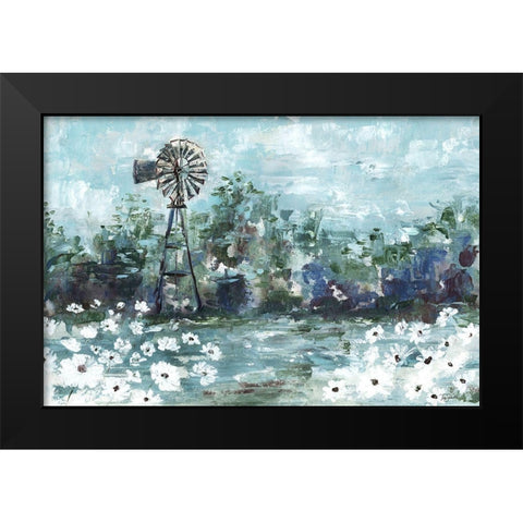 Windmill and Daisies Landscape Black Modern Wood Framed Art Print by Tre Sorelle Studios