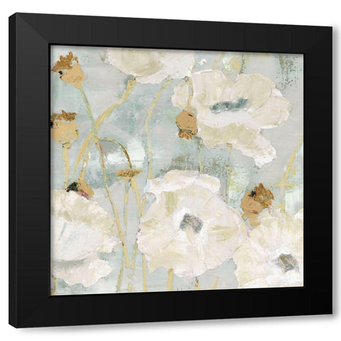 Poppies in the Wind Cream square Black Modern Wood Framed Art Print by Cusson, Marie Elaine
