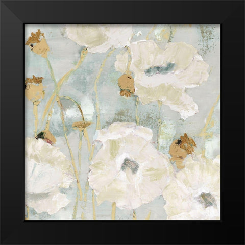 Poppies in the Wind Cream square Black Modern Wood Framed Art Print by Cusson, Marie Elaine