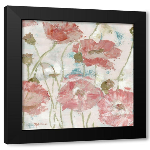 Poppies in the Wind Blush Square Black Modern Wood Framed Art Print by Cusson, Marie Elaine