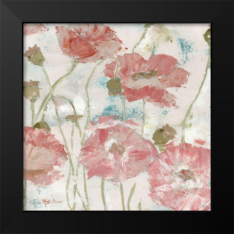 Poppies in the Wind Blush Square Black Modern Wood Framed Art Print by Cusson, Marie Elaine