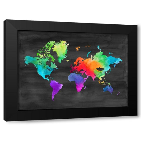 Map of Many Colors Black Modern Wood Framed Art Print with Double Matting by Noonday Design