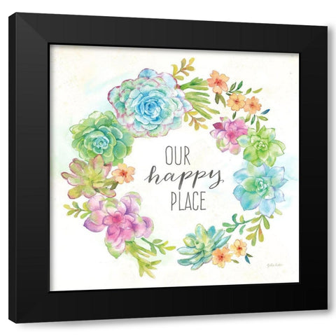 Sweet Succulents Wreath Happy Place Black Modern Wood Framed Art Print by Coulter, Cynthia