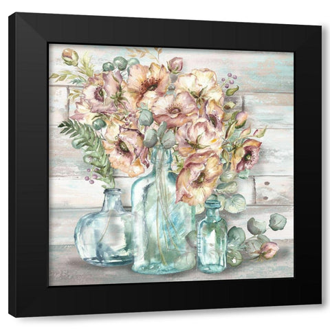 Blush Poppies and Eucalyptus Still Life Black Modern Wood Framed Art Print by Tre Sorelle Studios