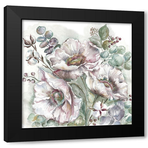 Blush Poppies and Eucalyptus  Black Modern Wood Framed Art Print by Tre Sorelle Studios