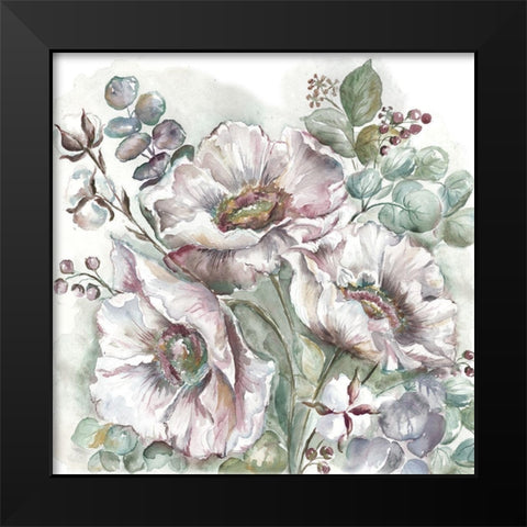 Blush Poppies and Eucalyptus  Black Modern Wood Framed Art Print by Tre Sorelle Studios