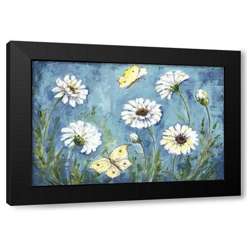 Daisies and Butterfly Meadow Black Modern Wood Framed Art Print by Tre Sorelle Studios