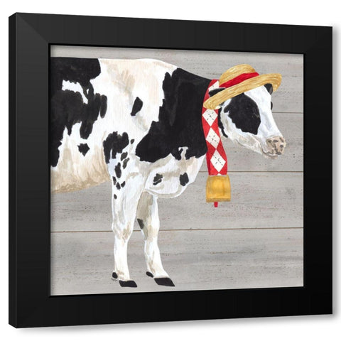 Intellectual Animals I Cow and Bell Black Modern Wood Framed Art Print by Reed, Tara