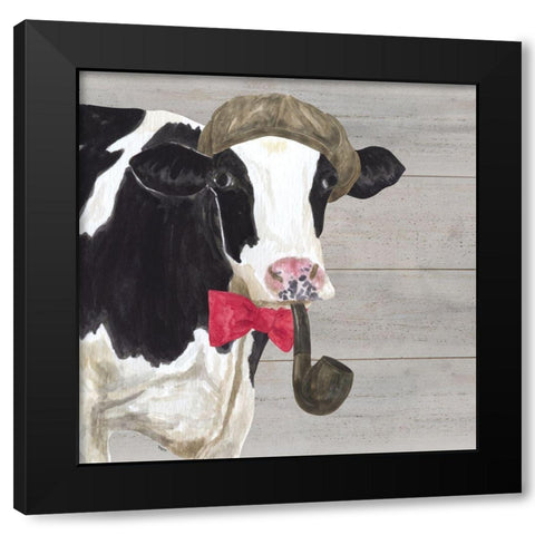 Intellectual Animals II Cow and Pipe Black Modern Wood Framed Art Print by Reed, Tara