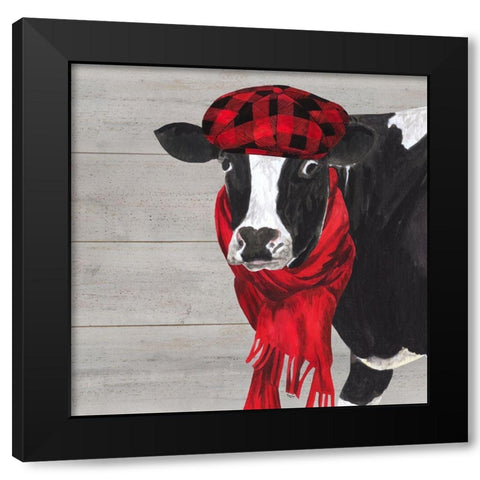 Intellectual Animals III Cow and Scarf Black Modern Wood Framed Art Print by Reed, Tara