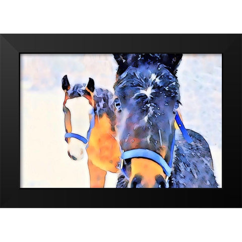 Snow Horses Black Modern Wood Framed Art Print by Tyrrell, LuAnne