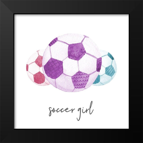 Sports Girl Soccer Black Modern Wood Framed Art Print by Noonday Design