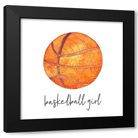 Sports Girl Basketball Black Modern Wood Framed Art Print by Noonday Design
