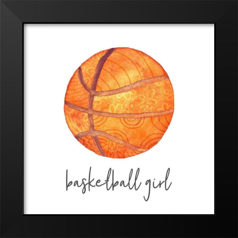Sports Girl Basketball Black Modern Wood Framed Art Print by Noonday Design