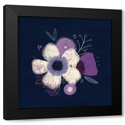 Cream Florals on Navy I Black Modern Wood Framed Art Print with Double Matting by Noonday Design