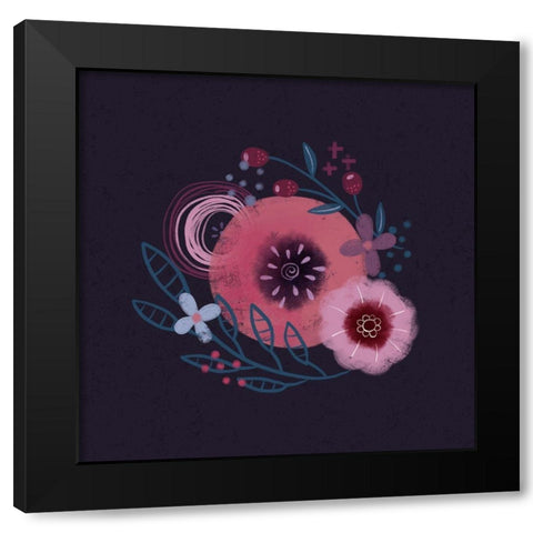 Dark Purple Florals II Black Modern Wood Framed Art Print by Noonday Design