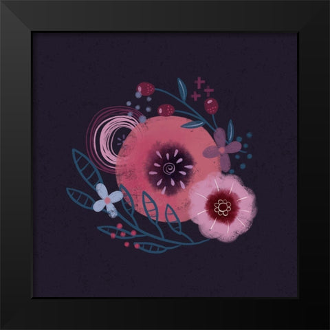 Dark Purple Florals II Black Modern Wood Framed Art Print by Noonday Design