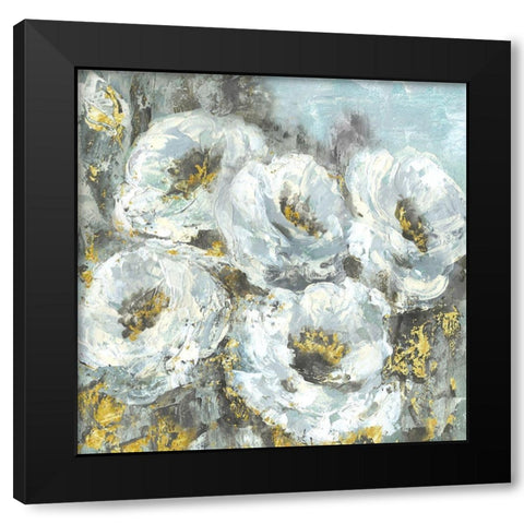 White Flowers with Gold  Black Modern Wood Framed Art Print with Double Matting by Tre Sorelle Studios