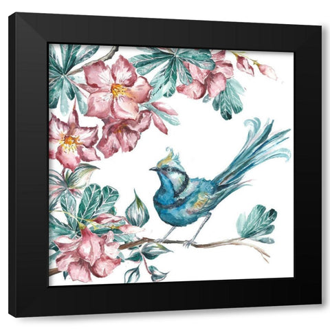 Island Living Bird and Floral I Black Modern Wood Framed Art Print with Double Matting by Tre Sorelle Studios