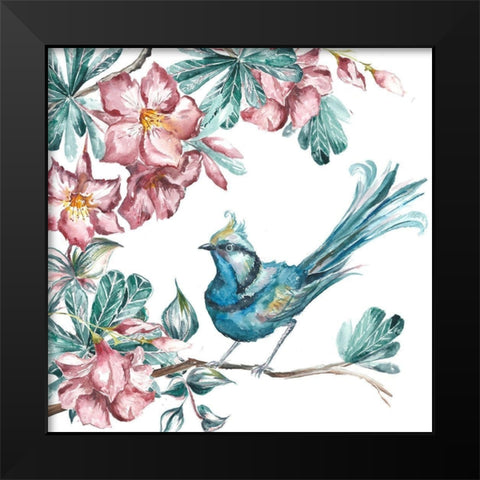 Island Living Bird and Floral I Black Modern Wood Framed Art Print by Tre Sorelle Studios