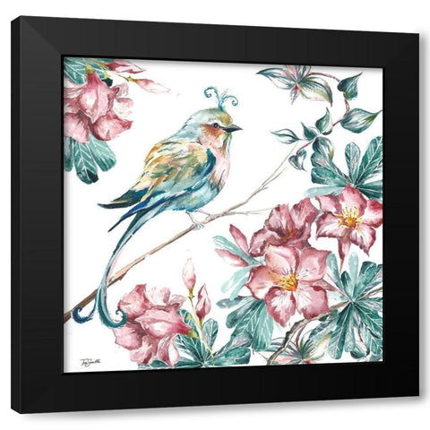 Island Living Bird and Floral II Black Modern Wood Framed Art Print with Double Matting by Tre Sorelle Studios