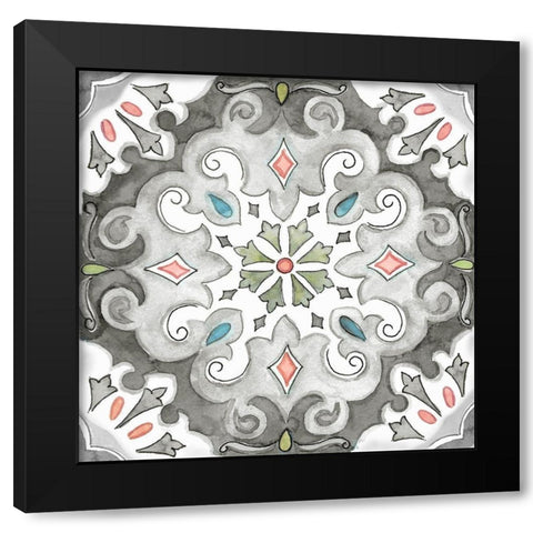 Jewel Medallion Gray I Black Modern Wood Framed Art Print with Double Matting by CoulterCynthia