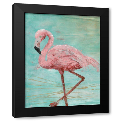 Pink Flamingo II Black Modern Wood Framed Art Print with Double Matting by Cusson, Marie-Elaine