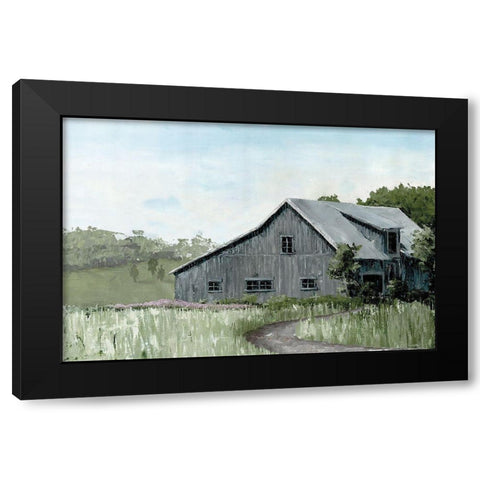 Flower Field Barn Black Modern Wood Framed Art Print with Double Matting by Cusson, Marie-Elaine