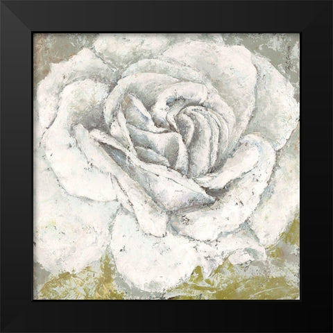 White Rose Blossom Square Black Modern Wood Framed Art Print by Cusson, Marie-Elaine