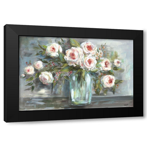 Pink Blooms Still Life Landscape Black Modern Wood Framed Art Print with Double Matting by Tre Sorelle Studios