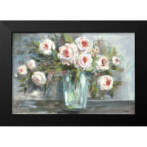 Pink Blooms Still Life Landscape Black Modern Wood Framed Art Print by Tre Sorelle Studios