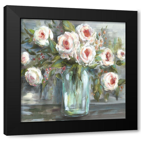 Pink Blooms Still Life Square Black Modern Wood Framed Art Print by Tre Sorelle Studios