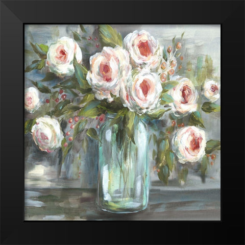 Pink Blooms Still Life Square Black Modern Wood Framed Art Print by Tre Sorelle Studios