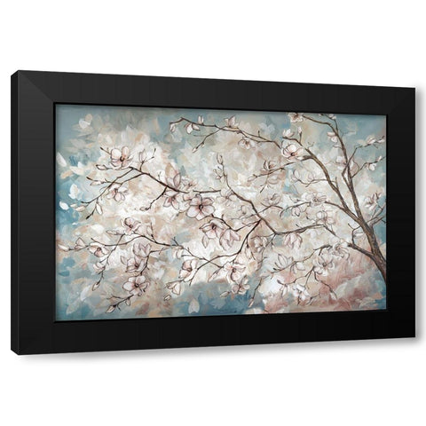 Magnolia branches on blue Black Modern Wood Framed Art Print with Double Matting by Tre Sorelle Studios