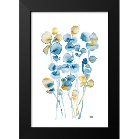 Blue and Gold Watercolor Floral Black Modern Wood Framed Art Print by Bijou, Andrea
